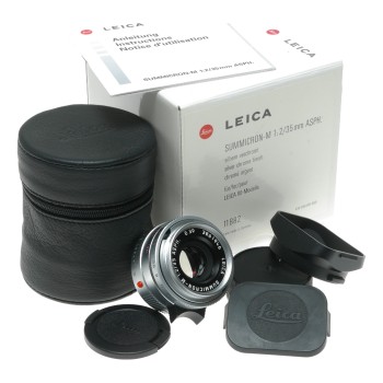 Leica Summicron-M 1:2/35mm Asph. Silver 11882 Boxed hood pouch papers