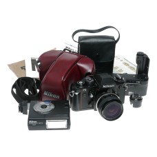 Nikon F3 35mm film SLR camera Nikkor 1:3.5 28mm MD-4 Motor SB-15 Speedlite Accessories